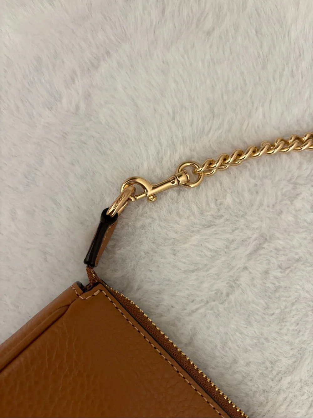 Coach Tan Leather Nolita 19 Wristlet with Gold Chain